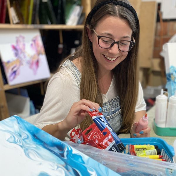 Tutor Hazel in the studio