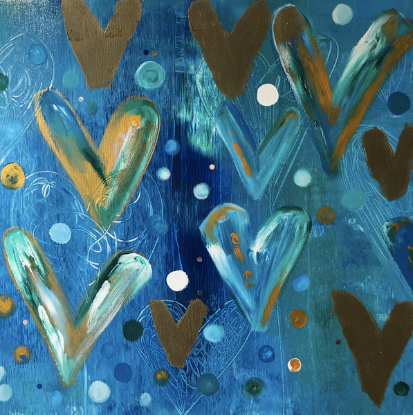 hearts in acrylics & mixed media