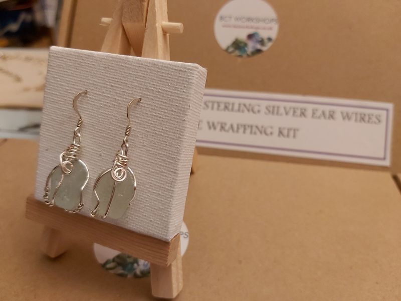 Sea Glass Wire Wrapped in Silver with 925 earrings.