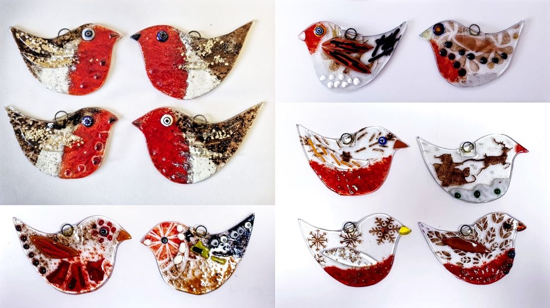 Beautiful Fused Glass Winter Birds