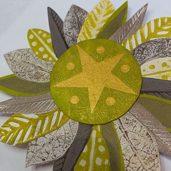 Detail of Gelli Plate Printed Leaf Decoration