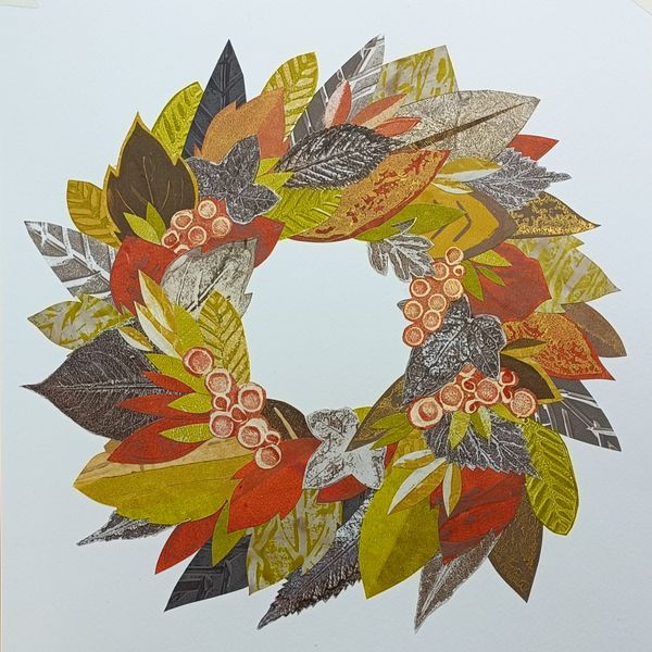 Gelli Plate Printed Leaf Collage Wreath