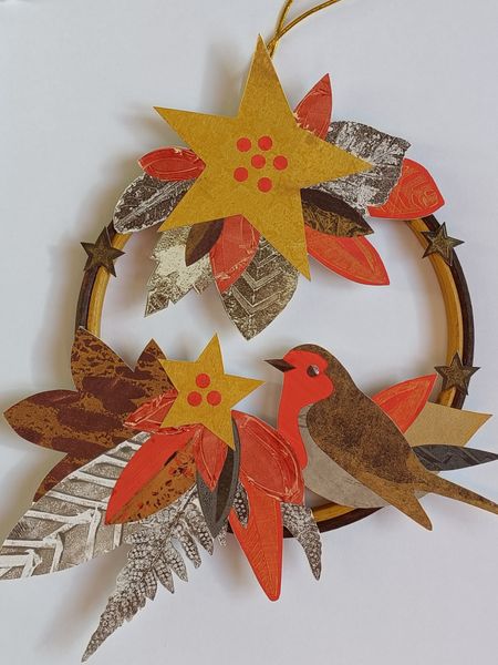 Gelli Plate Printed Leaf Collage Hoop Decoration