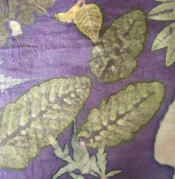 Eco-printed leaves with natural dyed background