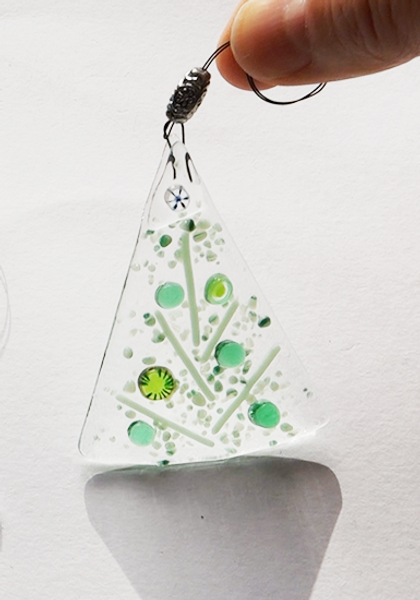 fused glass tree in green or red