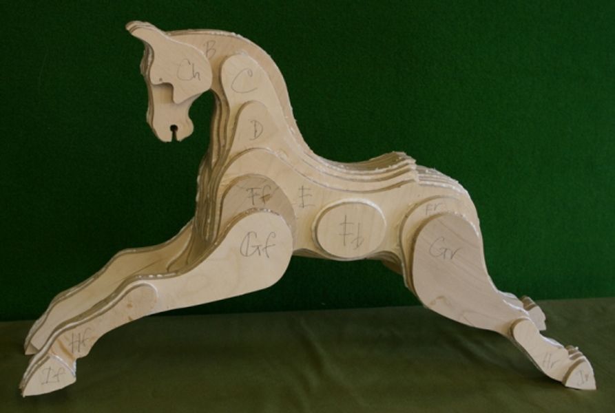 Mini-Rocky laminated half-size Rocking Horse glued and ready to carve