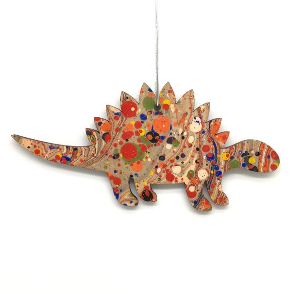 Marbled Woodcut Stegosaurus multi-coloured