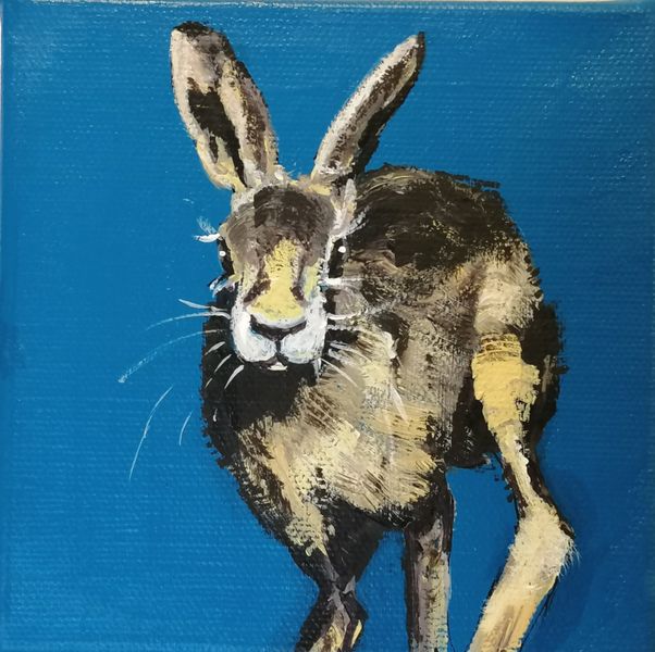 Finished hare painting 5" x 5"