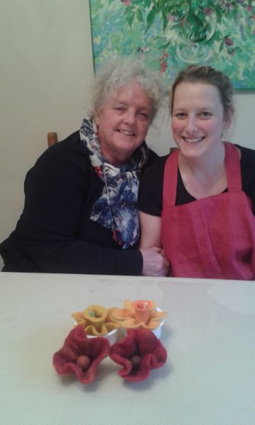 Students with their felted jewellery at Raya's felt  making workshop in Kidderminster West Midlands