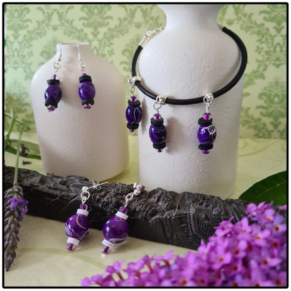 Purple Earrings and Bracelet