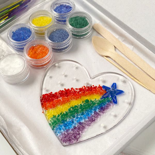 Fused glass heart kit - rainbows