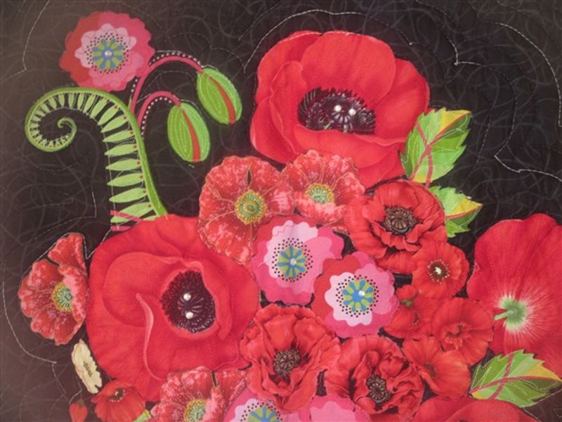 Appliqued Poppies wallhanging