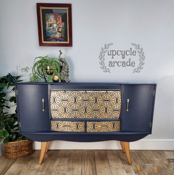 Cocktail Cabinet in Fusion Mineral Midnight Blue and Fleur Lingotto Gold