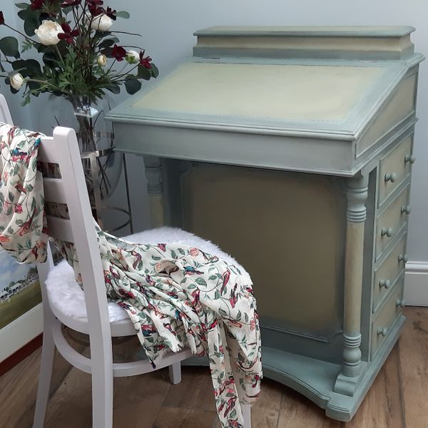 Davenport writing desk in Annie Sloan Duck Egg and Country Grey