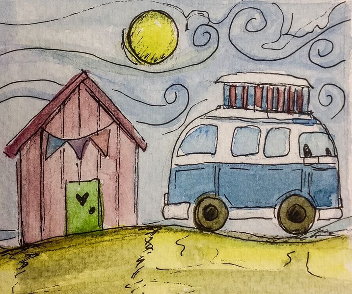 huts and vans watercolour
