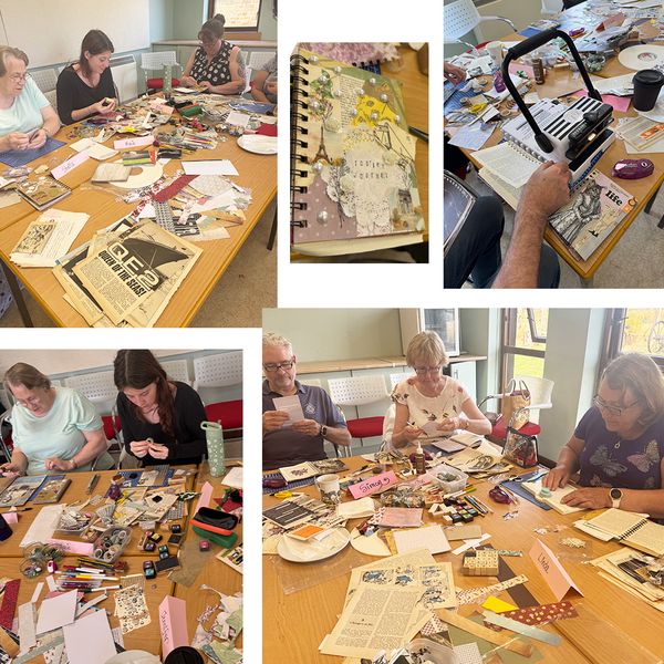 Previous students enjoying their junk journalling workshop