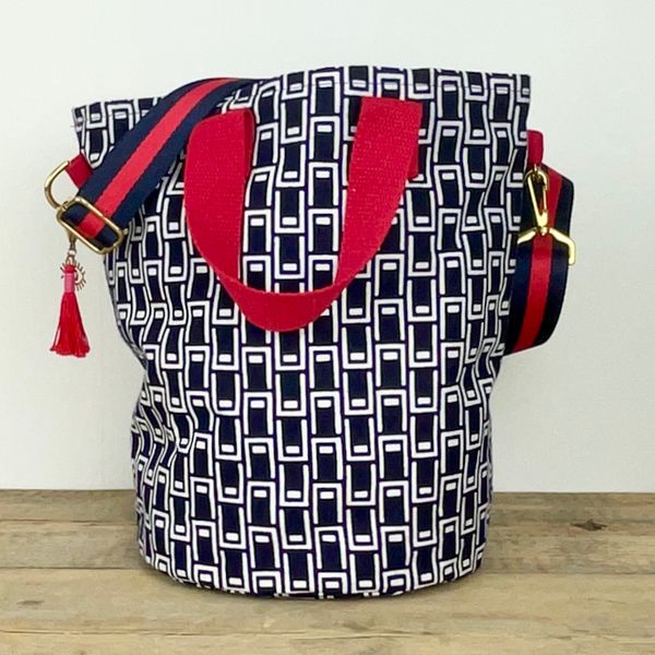 Sustainable handbag made from a vintage kimono with red tassel