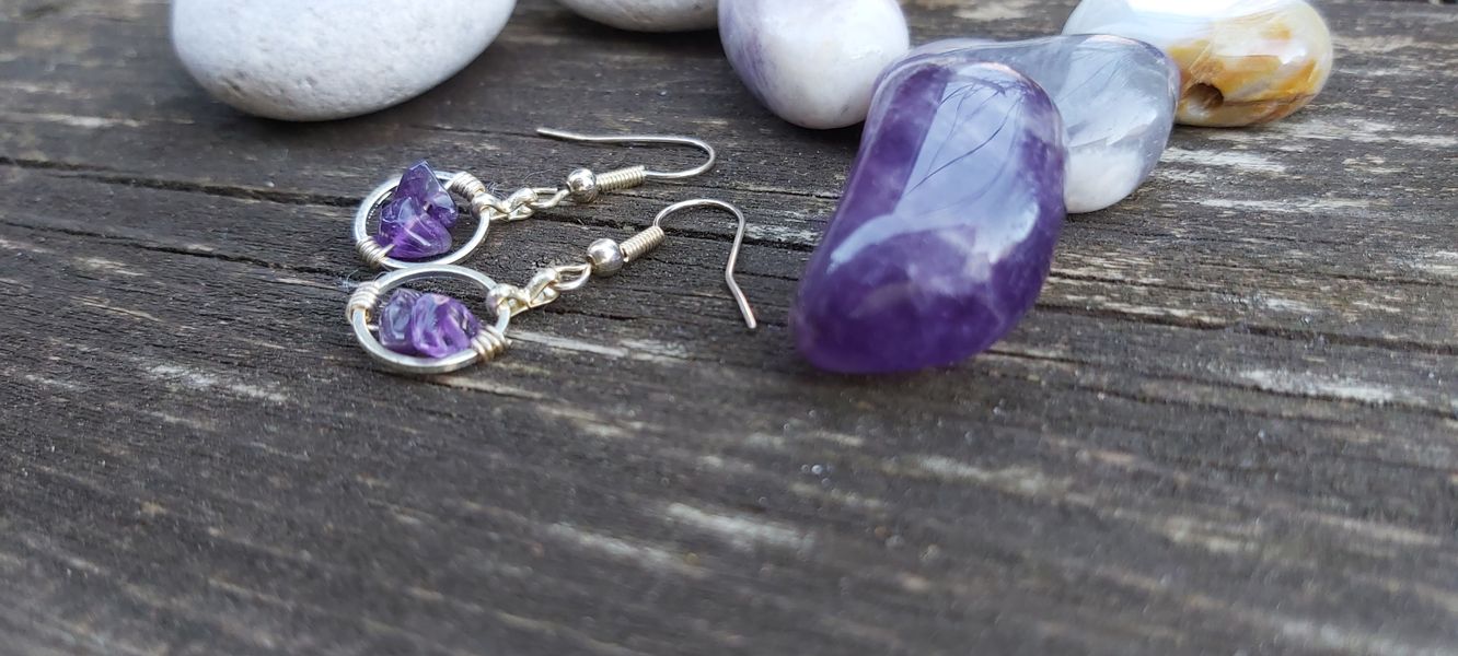 ♥ Silver Unique Design earrings with Amethyst Central to the Design ♥