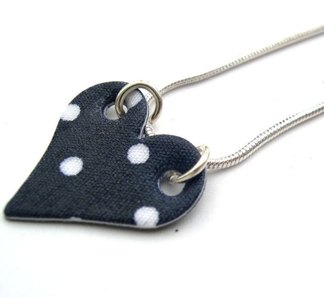 Silver Plated Hardened Fabric Small Heart Pendant with Lobster Clasp