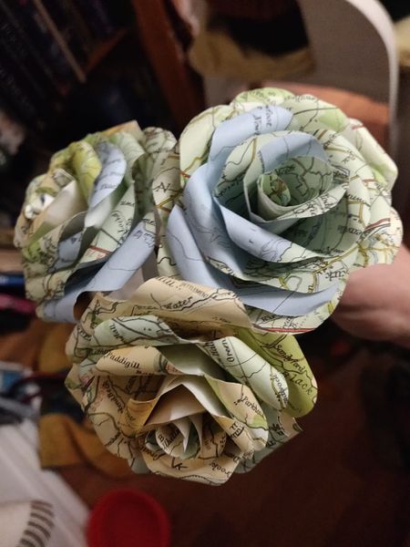 Paper roses made from maps