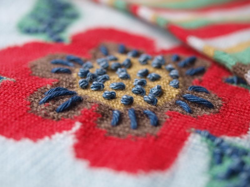 intarsia flower with added embroidery