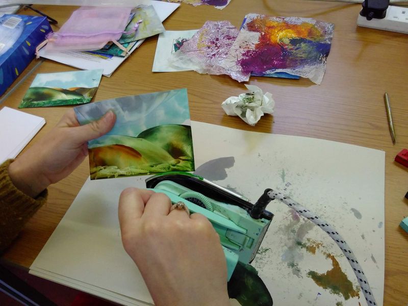 Encaustic art work using an iron