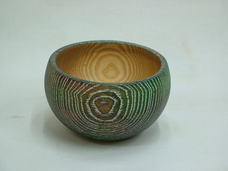 Textured, coloured and lime waxed ash bowl