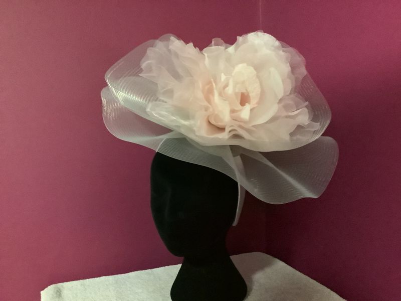 Grey crinoline and pink organza flower 