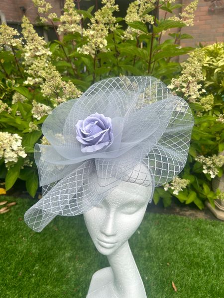 Patterned grey crinoline with silk rose centre