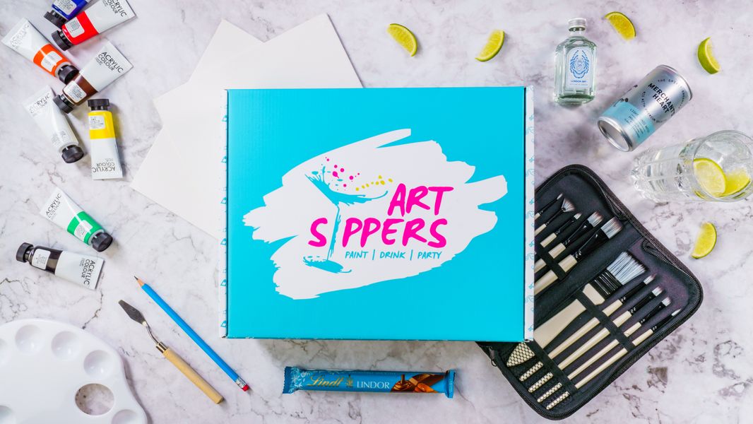 ART SIPPERS Creative gift box, Acrylic Paint Kit, Paint and Sip at home, Adults Art Kit, Thoughtful Gift for Creatives,