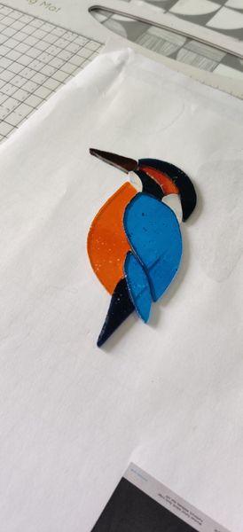Stained Glass Kingfisher with cherries