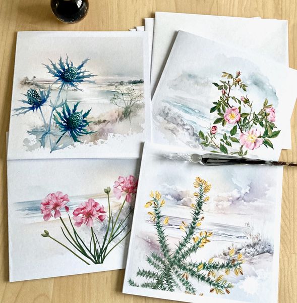 Set of four cards featuring British coastal flora. 1 each design