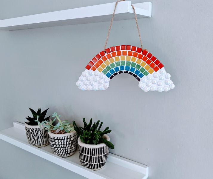Multicoloured vitreous glass hanging rainbow mosaic kit