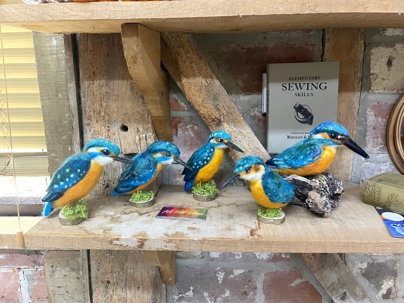A beautiful realm of needle felted Kingfishers following Cecily Kate's workshop at The Oast Studio