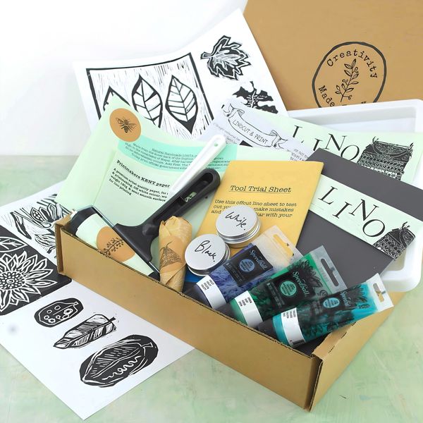 botanical linocut and print kit inside box contents