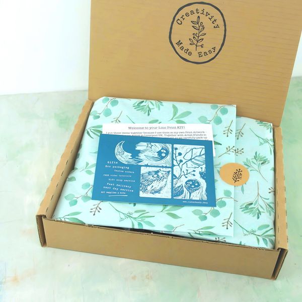 botanical theme linocut and print kit inner tissue paper gift wrap