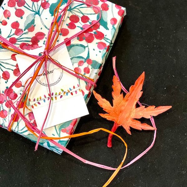 Optional Christmas gift wrap for the hand-painted silk and leather leaf brooches (Maple)