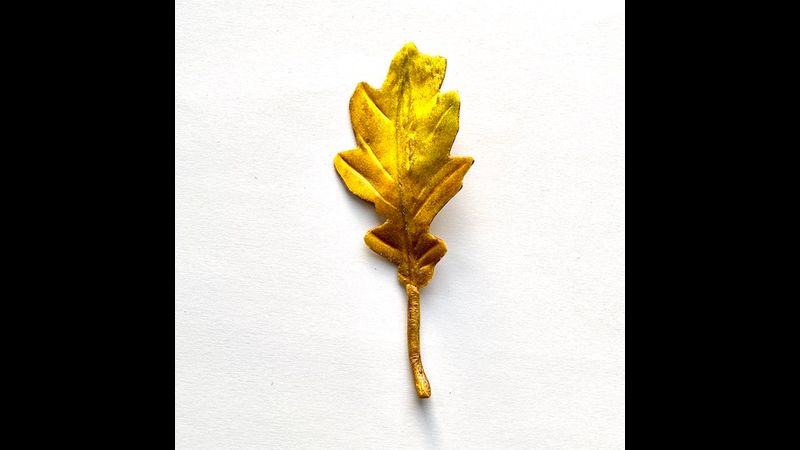 Hand-painted silk and leather leaf brooch - Oak