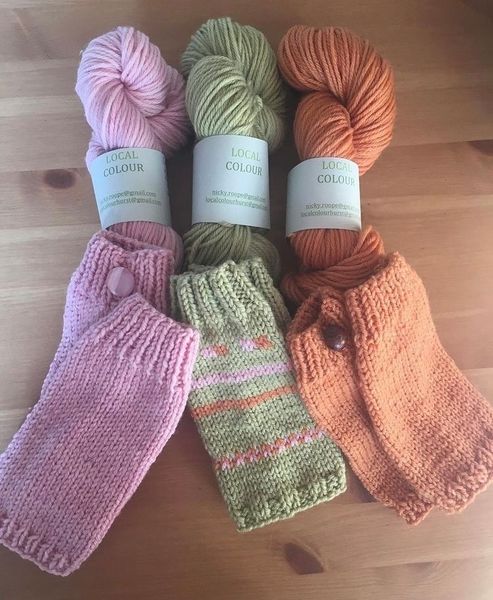 fingerless gloves from our dyed wools