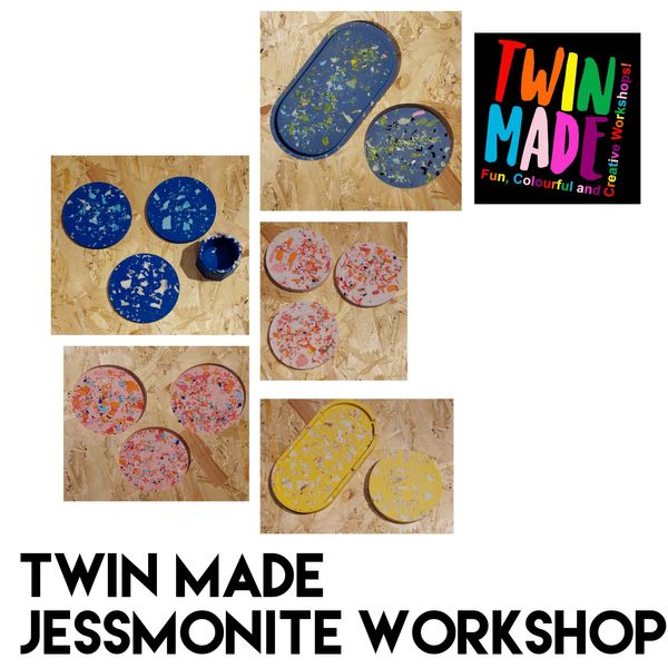 Jesmonite items made in previous workshops.