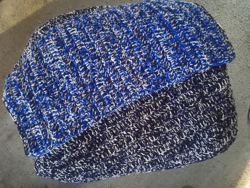Blue and white hand crochet shawl 