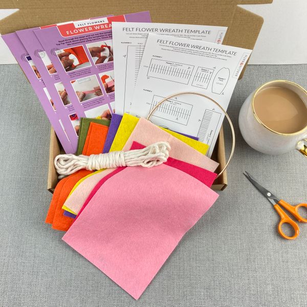 Beautifully soft wool mix felt sheets, recycled cotton macrame cord, flower templates and full photographic instructions.
