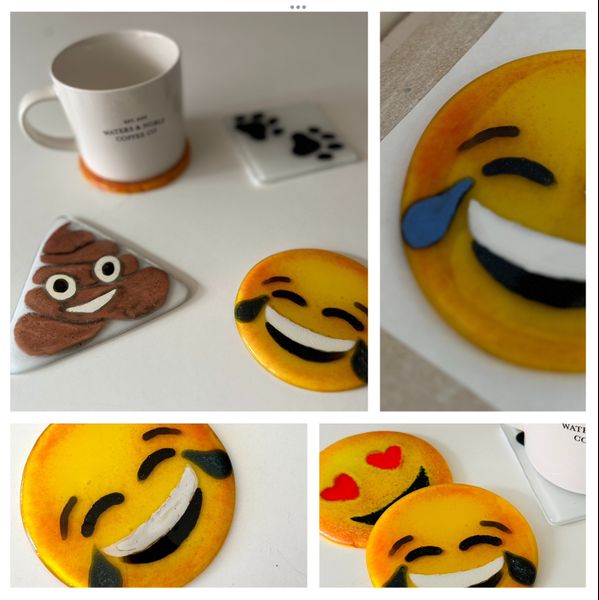 Glass emoji coasters