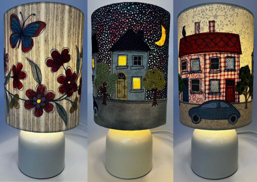 Free machined lampshades (lit), Floral, Home Sweet Home Night & Home Sweet Home Day