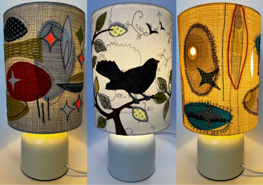 Free machined lampshades (lit), Abstract & Blackbird