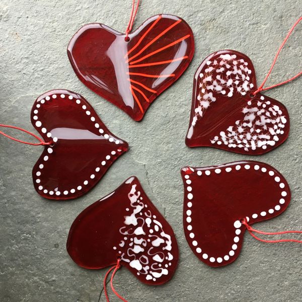 Fused Heart of Glass Hug Rainbow Glass Studios - one red heart