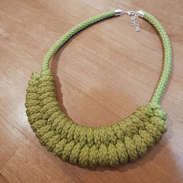 Chunky Necklace Fabric Rope Thick Necklace Yellow and Green Fabric Necklace  Knots Necklace Rope Necklace Macrame Necklace Bicolor Necklace. 