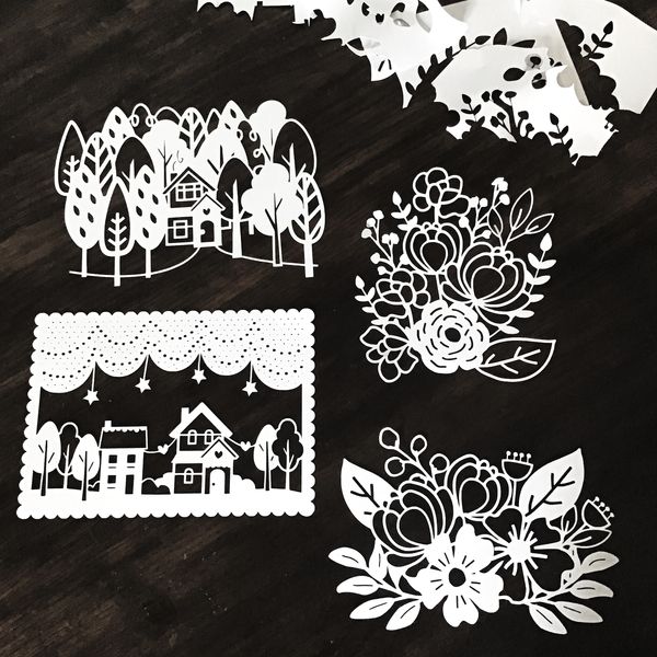 Trees, Houses & Flowers Papercutting Template Pack - A5 Designs