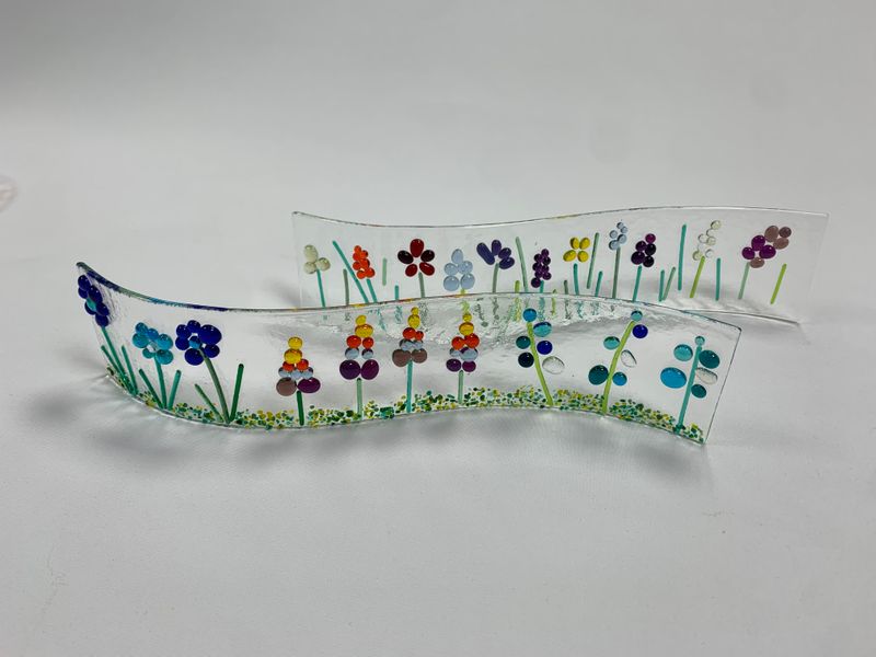 Fused Glass Flower Garden Waves. Previous student makes.