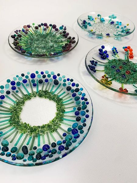 Fused Glass Flower Garden Bowls. Previous student makes.